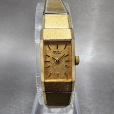 VTG Seiko Watch Women 12mm Gold Dial Gold Tone Rectangle 1320-5049 New Battery