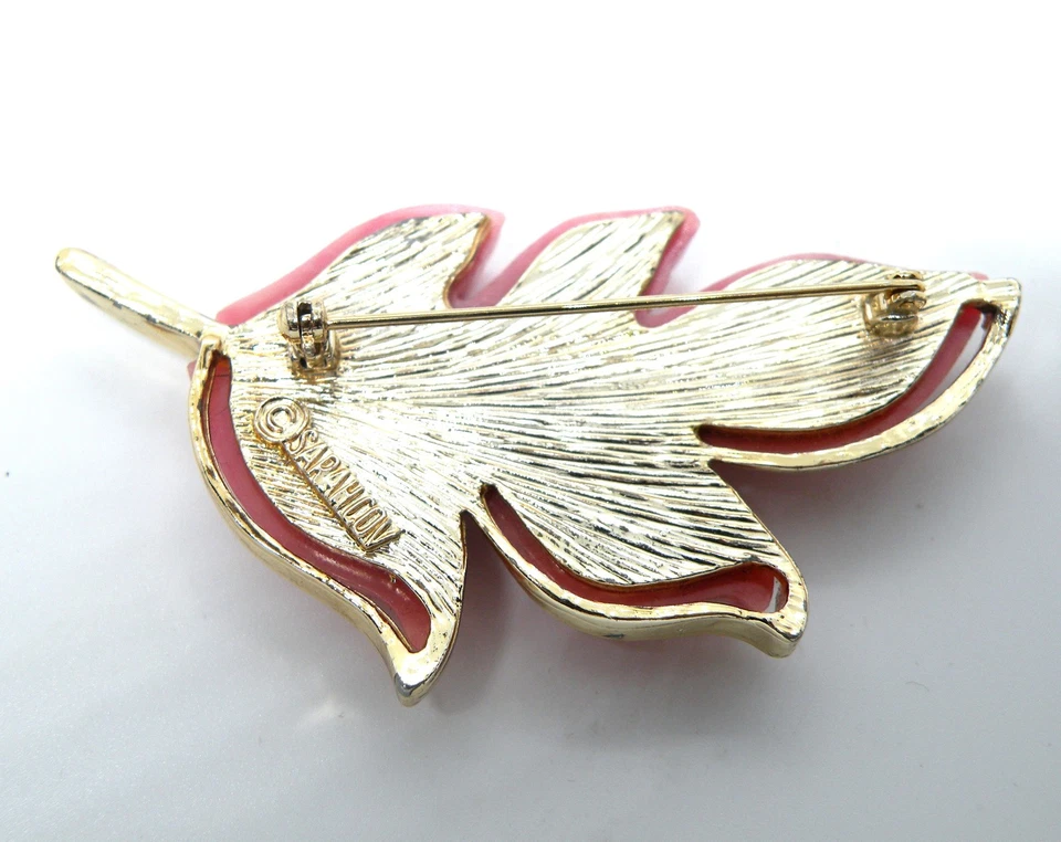 Broche Hoja Lucita Rosa Mármol "ESPLENDOR DE OTOÑO" Firmado Sarah Coventry De Colección Foto 3 de 4