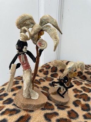 2 Vintage Japan Pfeifenputzer Puppen Figuren Pacific Islander Tiki (T3