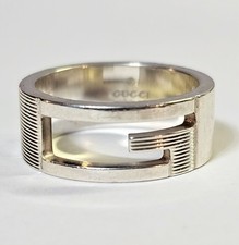 Gucci G Logo Cut Sterling Silver Band Ring Sz 7" Unisex made in Italy- S351