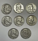 Lot of 8 Silver Franklin US Half Dollars 50c Pieces 90% Colonial Coin / 4 oz Au