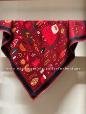 Sallys 70% Cashmere 30% Silk Christmas Santa Print Double Face Collar Scarf 26"