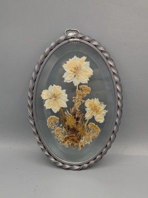 Wandbild Trockenblumen oval Lasting Impressions USA Glas Metallrahmen Vintage