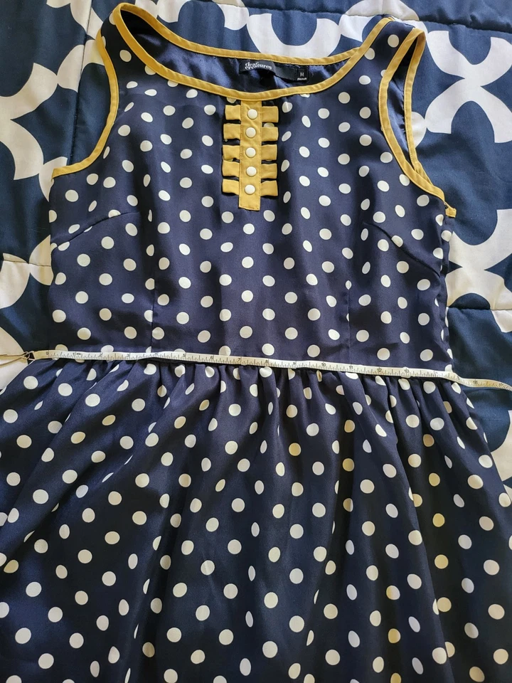 Dear Creatures Polka Dot Dress Medium Women's Navy Yellow Sleeveless Foto 2 de 4