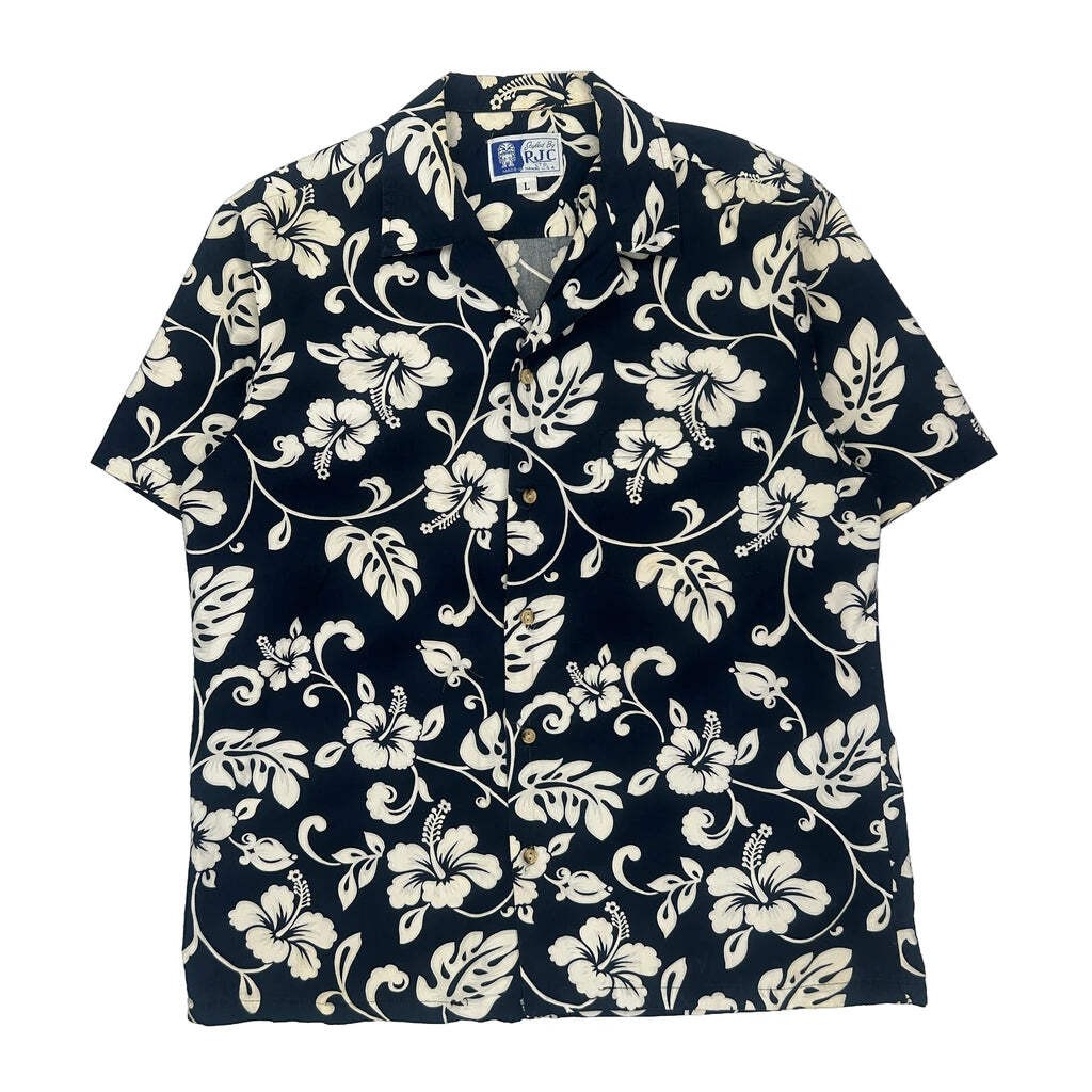 Made In Hawaii Rjc Floral Hawaiian Shirt - Large Black & White Cotton