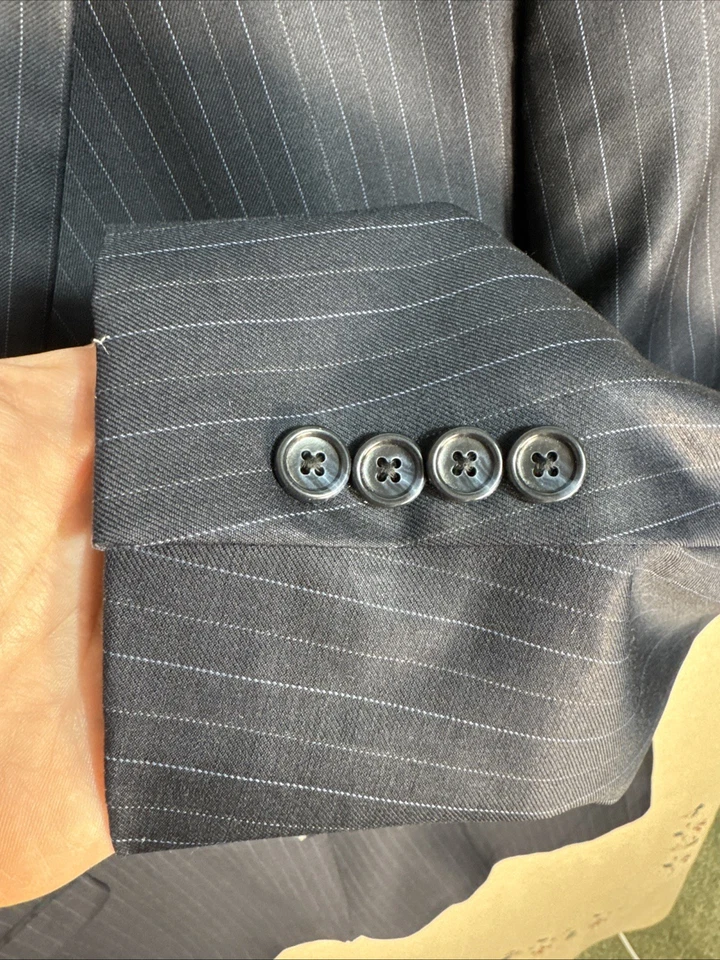 Jones New York 48L 2 Piece Suit Navy Striped Wool 40x32 3 Button - Image 3 of 4