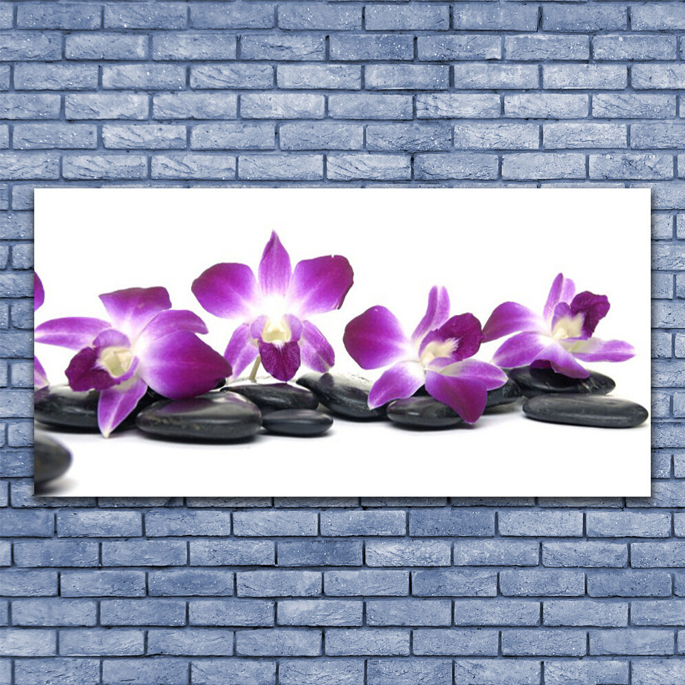 Tableau fleurs et pierres 140x70 cm | Grande impression sur toile tendue pour salon