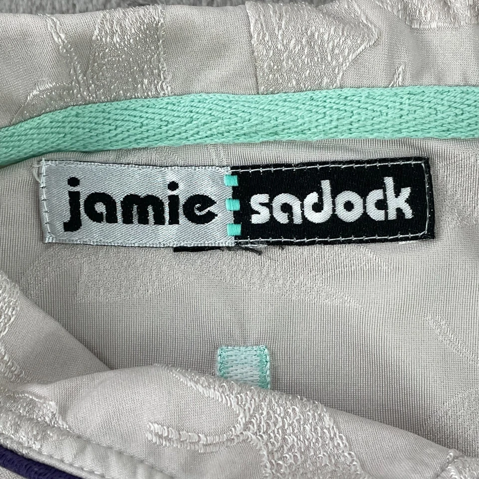 Blusa Jamie Sadock feminina sem mangas bege médio floral golfe PikleBall zíper ativo - Imagem 2 de 4