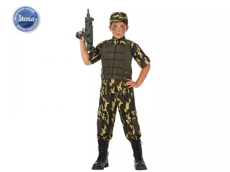 COSTUME CARNEVALE MILITARE VESTITO BAMBINO SOLDATO VERDE TAGLIA 7-9 ANNI  ATOSA