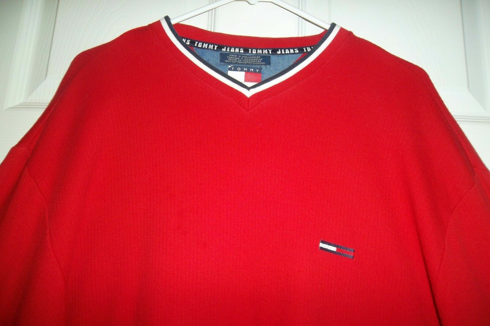 S Long Sleeve Shirt Xl Pullover V-neck Ribbed Red 01