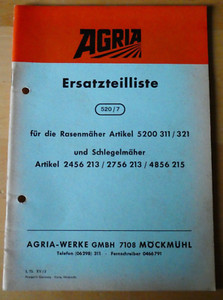 AGRIA Rasenmäher  Schlegelmäher Ersatzteilliste 520/7 Ersatzteile Liste  1973