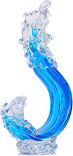 Hand Blown Blue Glass Ocean Wave Sculpture for Beach House Decor
