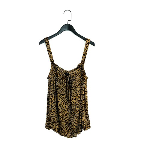 NEXT Brown Black Leopard Print Tie Front Ruffle Trim Camisole Blouse - Size 12