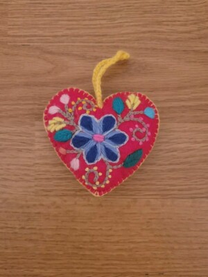 Peruvian Hand Embroidered Heart  2 sides Christmas Ornament