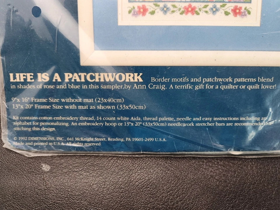 Sunset "LIFE IS A PATCHWORK" #13552 Counted Cross Stitch Kit Quilts 1992 NEW - Image 2 of 4