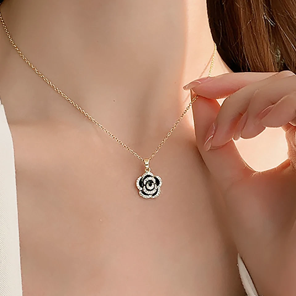 Pingente de colar de camélia, colar de flor de rosa, colar de pingente de rosa CZ - Imagem 4 de 4