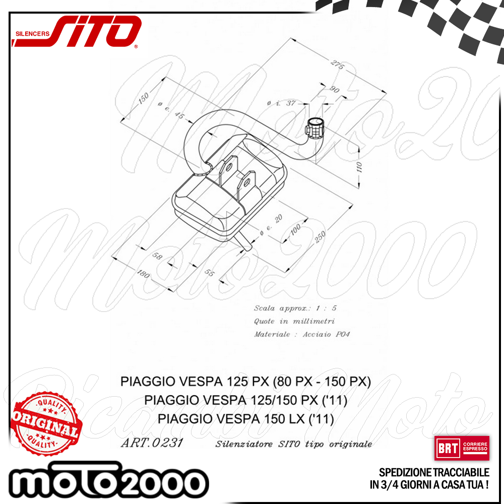 Marmitta Espansione BGM PRO BigBox SPORT V2 (BBS2) Per Vespa PX125-150/ Sprint / GT / GTR / TS - Foto 2