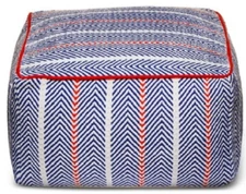 BROOKLYN & BOND HERRINGBONE COTTON POUF, BLUE, 24"X24"X13" *DISTRESSED PKG*