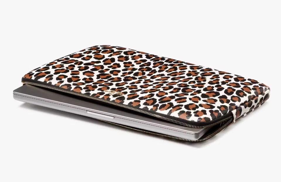 Kate Spade Madison Spotted Leopard Universal Size Laptop Sleeve, brown, cream, - Image 3 of 4