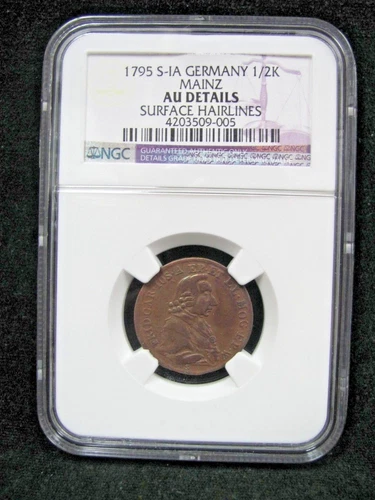 1795 S-IA Germany 1/2 Kreutzer Mainz-Freidrich Karl Josef - NGC AU Details