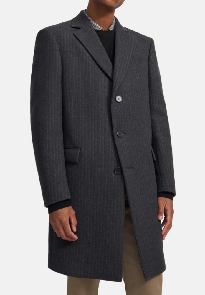 $895 NWT THEORY SzL CHAMBERS STRIPED MELTON WOOL COAT DARK