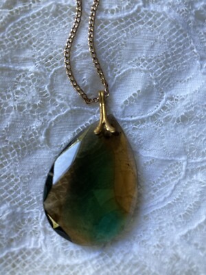 Antique Lavalier Briolette cut Topaz Colored Glass Teardrop