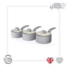 Image of Swan Retro 3pc Saucepan Set Aluminium Non-Stick Ceramic Coating Soft Touch w/Lid