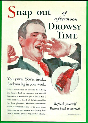 1933 COCA-COLA  AD ~ COKE ~ SNAP OUT OF AFTERNOON DROWSY TIME ~ REFRESH YOURSELF