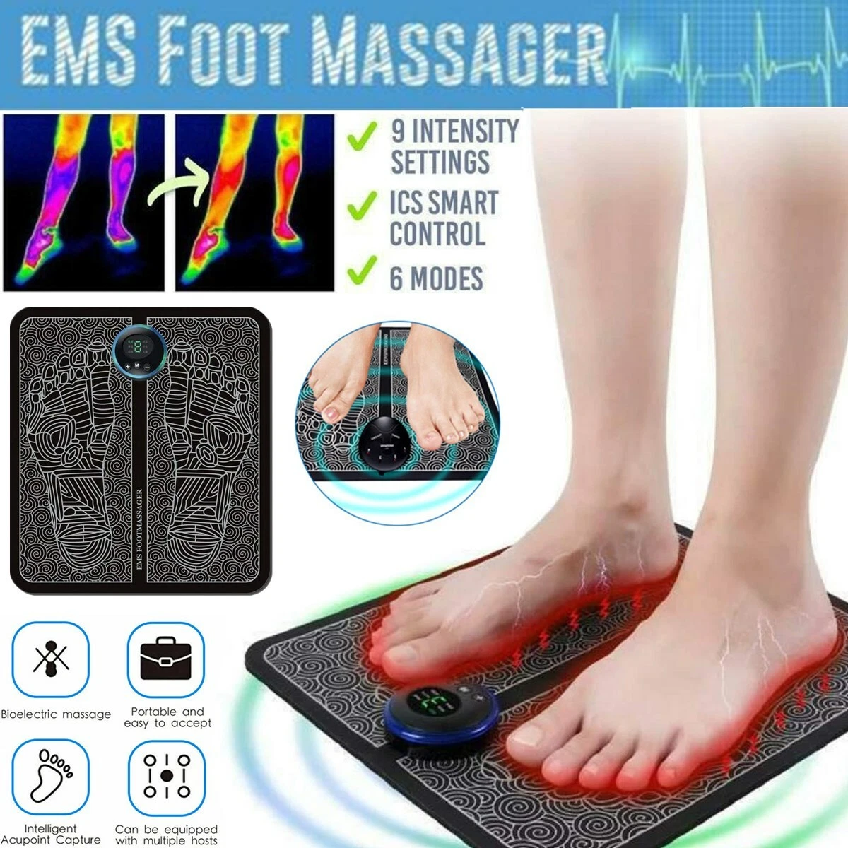 Electric EMS Foot Massager Pad Feet Muscle Stimulator Foot Massage Mat  Improve Blood Circulation Relieve Ache Pain Health Care