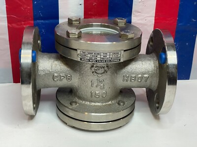 SUNG WON 1 1/2'' FLANGED SIGHT GLASS VALVE CROSS TYPE 150# A351 CF8 *READ*