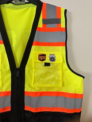 UPS reflector work vest 企業物古着ヴィンテージ Brown safety vest reflective with pockets | eBay