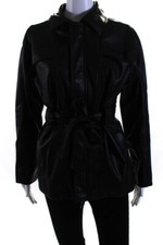 Modern Citizen Womens Belted Full Zip Faux Leather Jacket Black Size Small