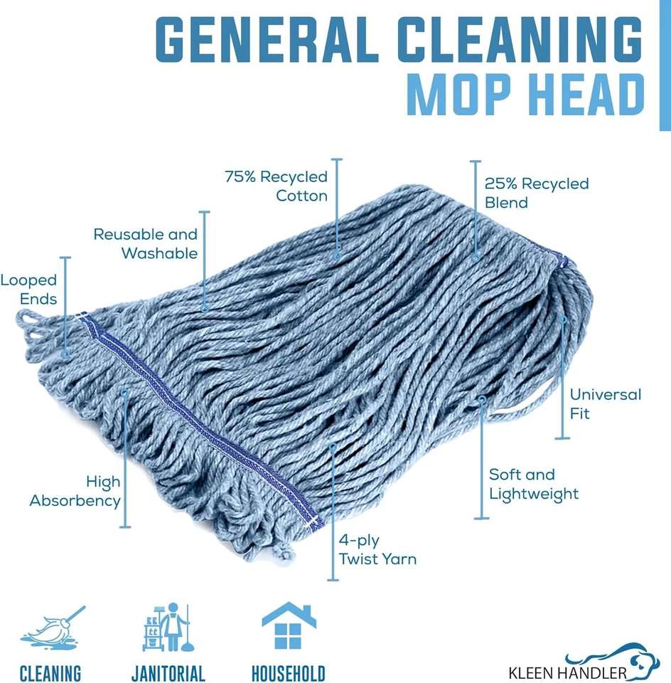Heavy Duty Commercial Loop-End Wet Mop Replacement Head Refills, Blue - Image 2 of 4