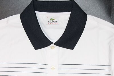 Lacoste Sport Polo Shirt Mens Size 2/XS White/Red/Black Short