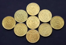 9X Mint Brass CHUCK E CHEESE & SHOWBIZ PIZZA Coins Tokens Arcade ~ 1995 to 2011