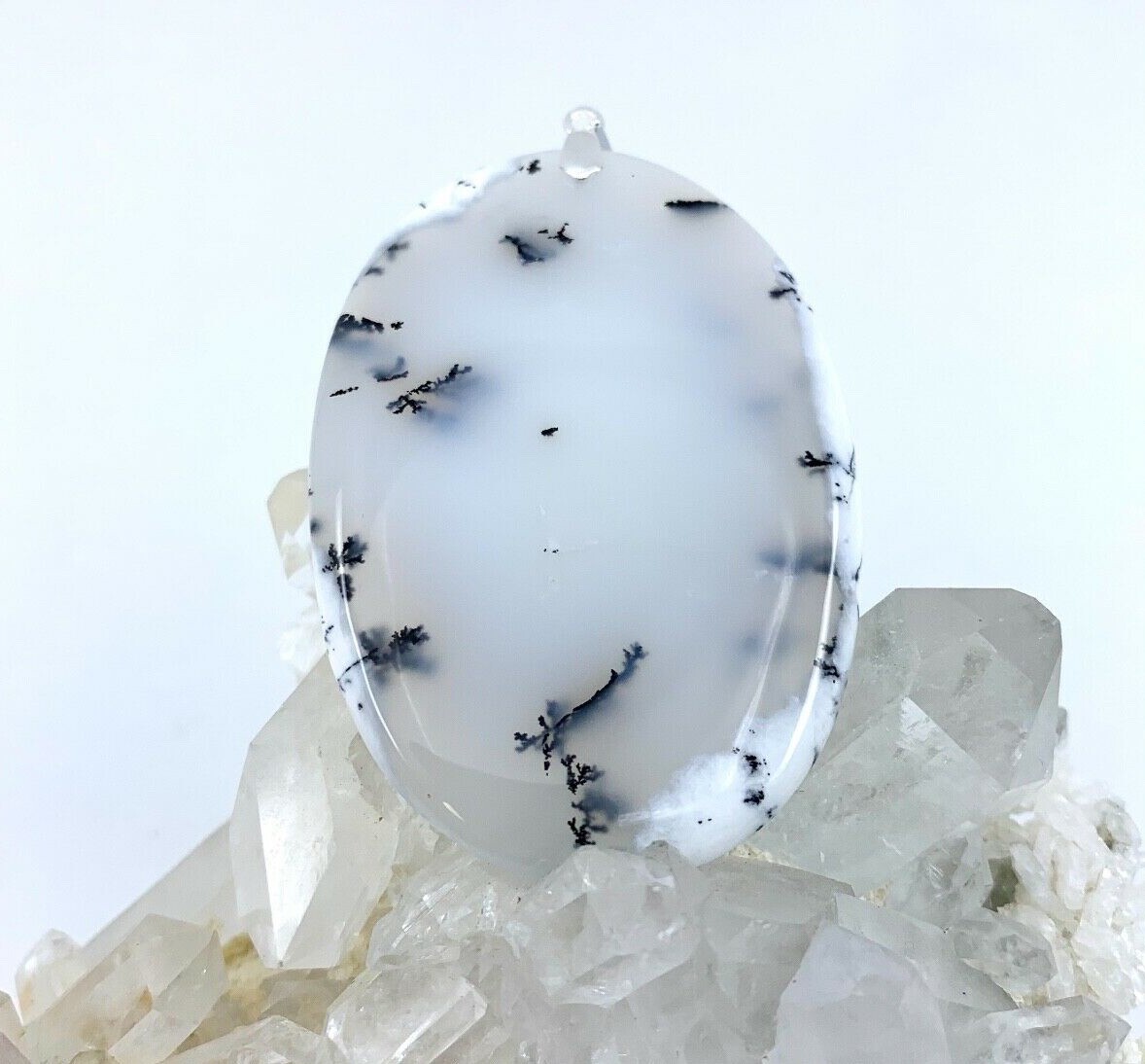 Pendentif merlinite agate dendritique opale naturelle 108 cts, collier argent 925 femme homme