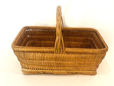 Vintage Bamboo Woven Rectangle Basket With Handle 14"