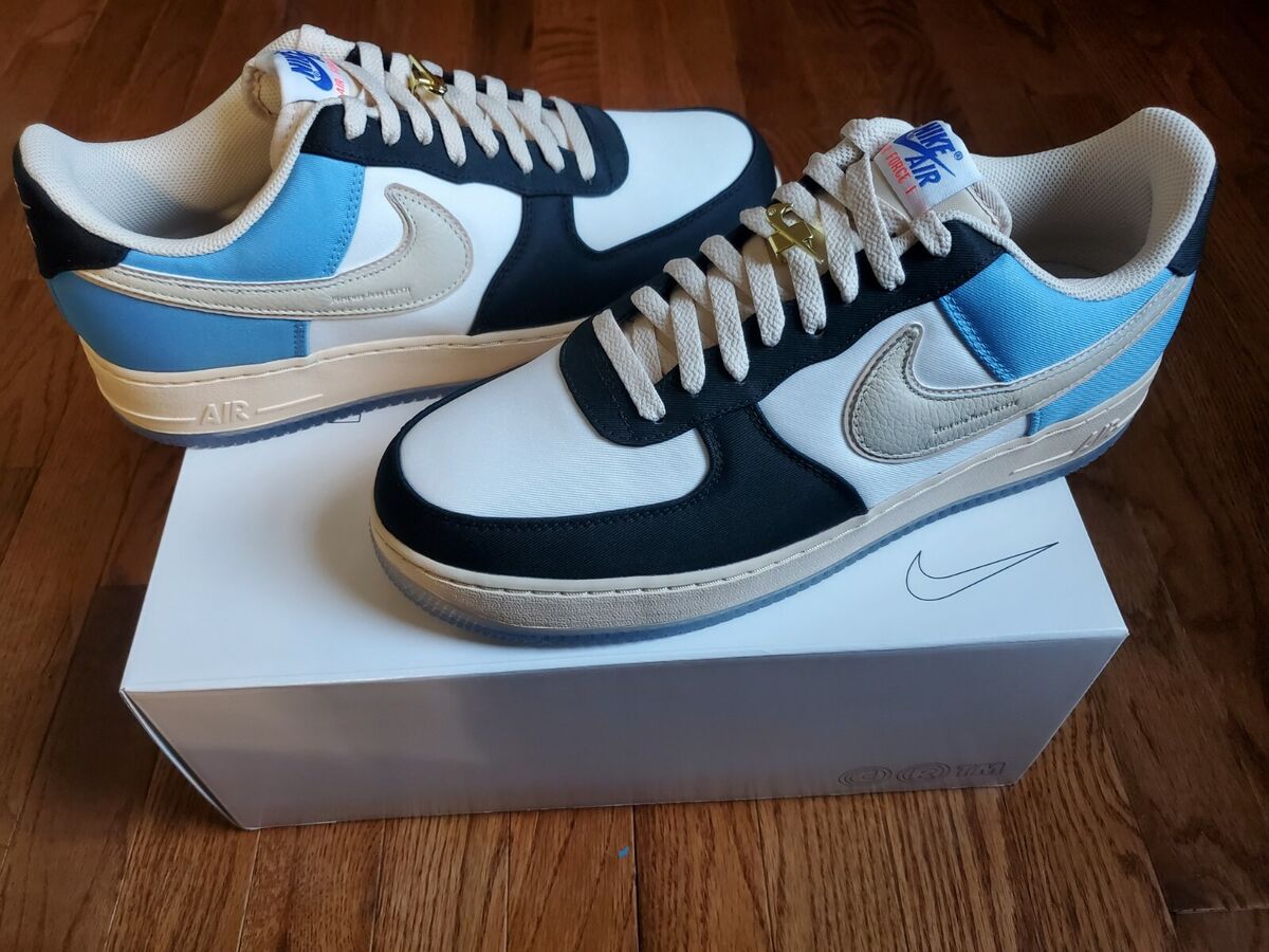 Satin 1/1 NIKE By You Air Force 1 Low Black Blue Sail White Satin 1/1 NIKE By You Air Force 1 Low Black Blue Sail White