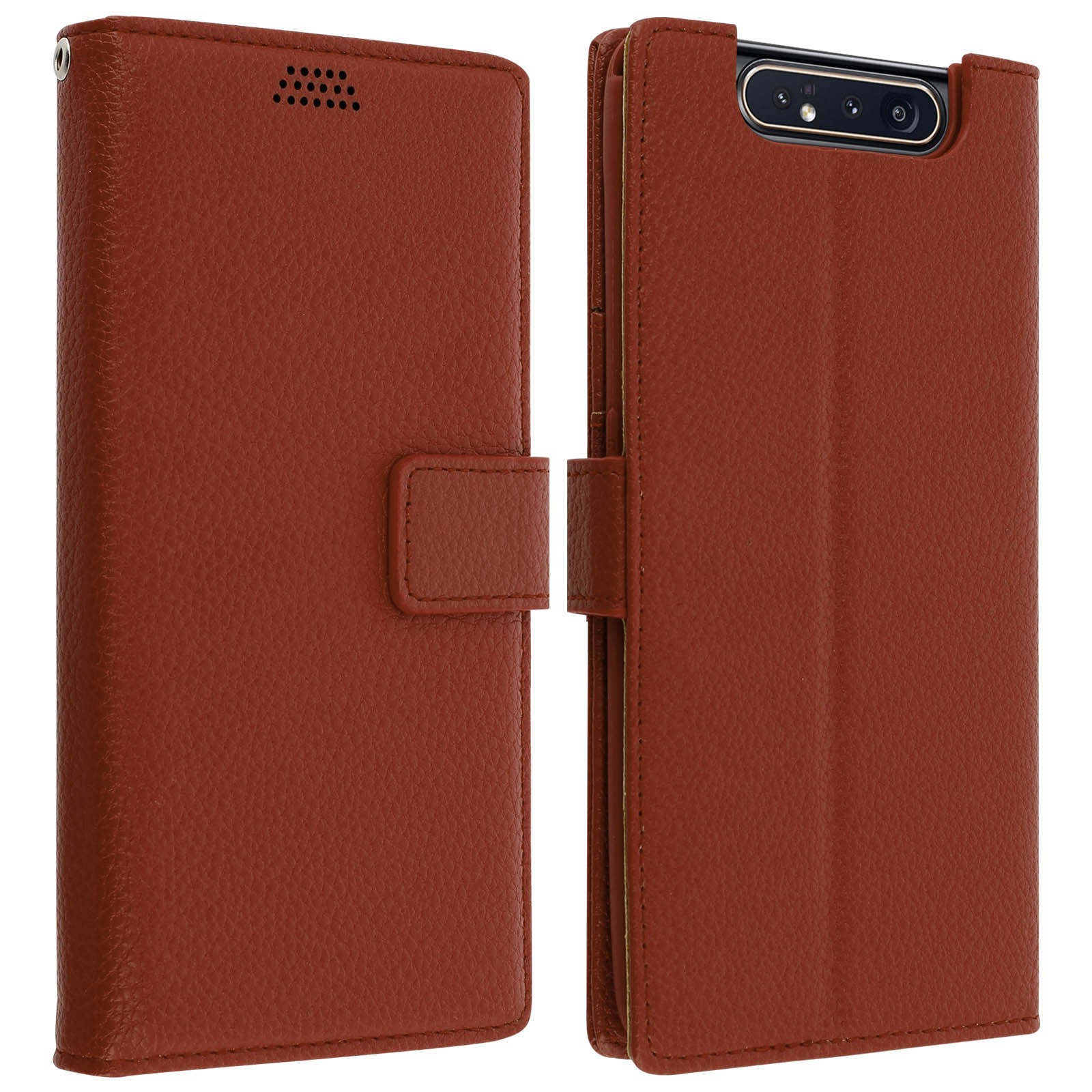 Étui portefeuille marron en simili cuir soft touch pour Samsung Galaxy A80