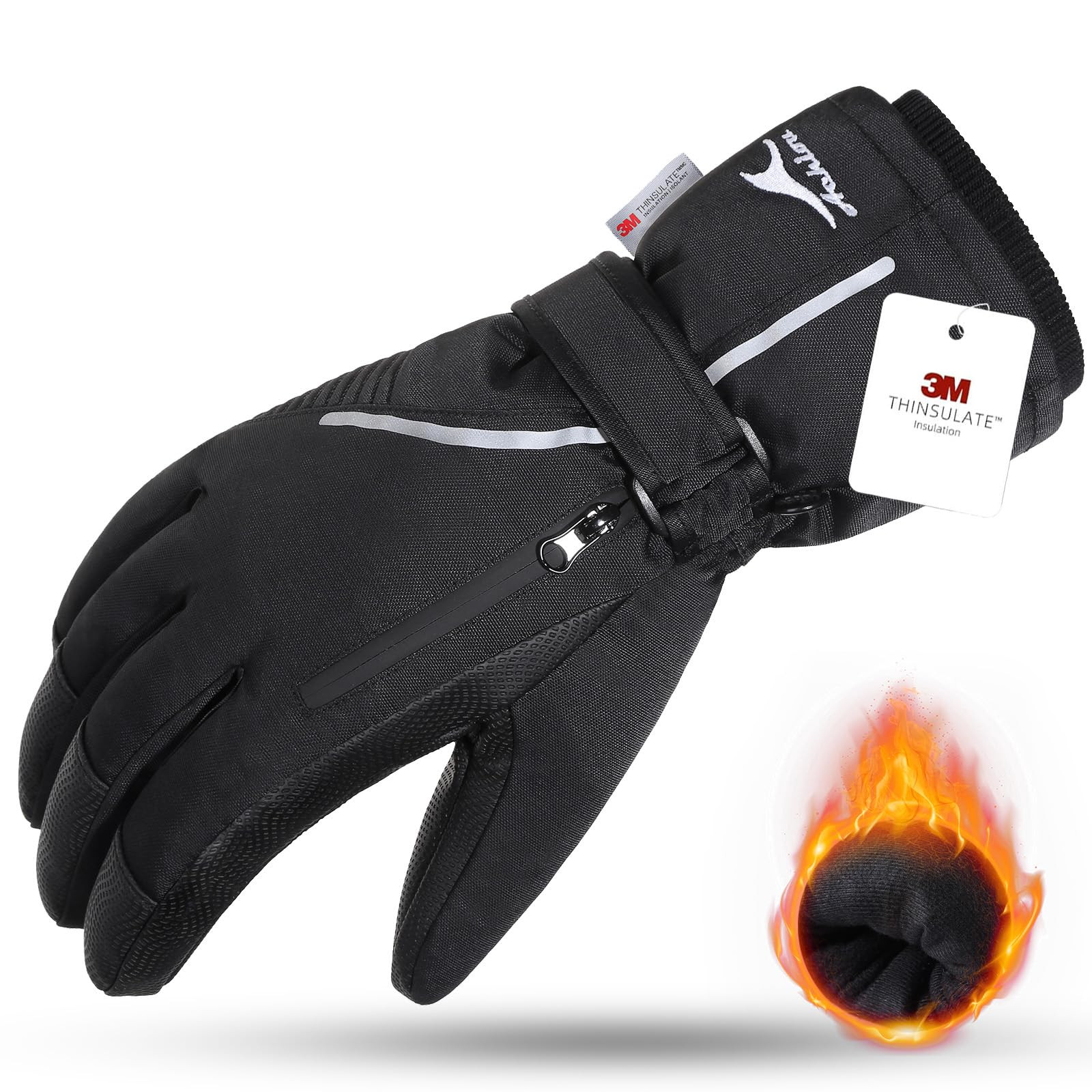 Ski Snow Gloves Waterproof Touchscreen Winter Warm for Men Women with Portabl...