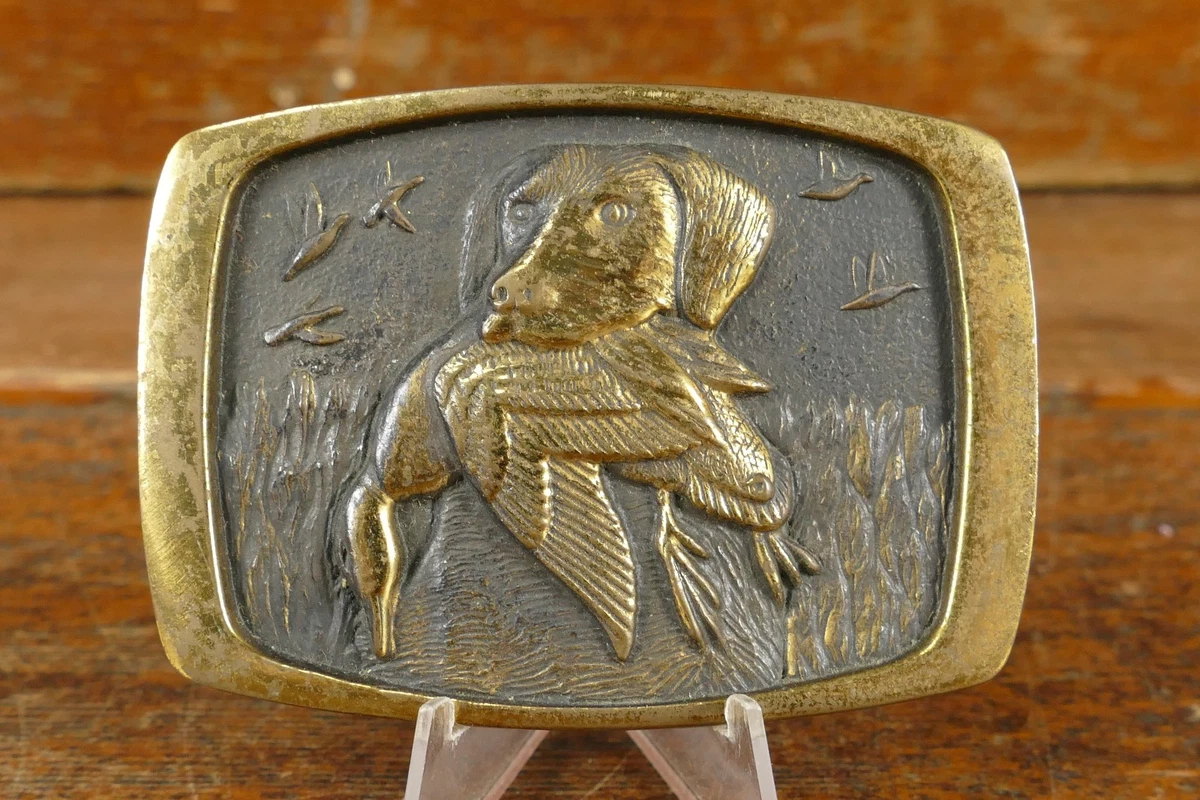 Vintage Brass, Wood & Dendritic Agate Quartz Belt Buckle. BTS 1983. Made In USA BTS Vintage Brass Belt Buckle w/ Polished Wood and Stone  main image 3