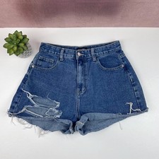 PrettyLittleThing Blue Denim Distressed Cut Off Denim Shorts Women Size 6 Casual