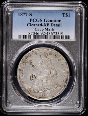 1877-S T$1 Silver Trade Dollar PCGS Genuine XF Detail | Chop Mark