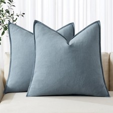 Decorative Linen Euro Sham Pillow Covers 24x24 Blue Grey  Boho Farmhouse  