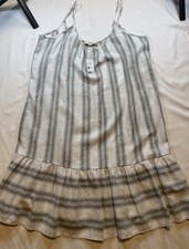 #1334 NWT LOFT Outlet Women M Striped Sundress Sleeveless Linen Blend Ruffle Hem