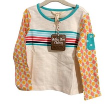 Matilda Jane Mixed Print Top Girls Size 2 Cream Teal Floral Striped Long Sleeve