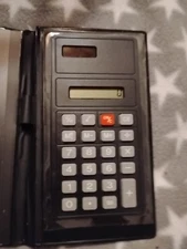 Vintage Checkbook Cover With Calculator Solar LCD ~ Black Vinyl ~ WORKS