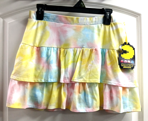 PAC MAN JUSTICE XL 16/18 PLUS TIERED RUFFLE SKIRT WITH SHORTS PASTEL TYE DYE - Foto 1 di 12