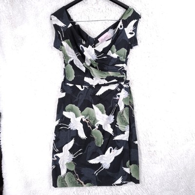 Katya Wildman Bombshell Confident Pencil Dress White Heron Print Cotton 10