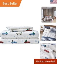 Cozy Queen Flannel Sheets Set - 100 Cotton, Brushed Softness with Winter Design